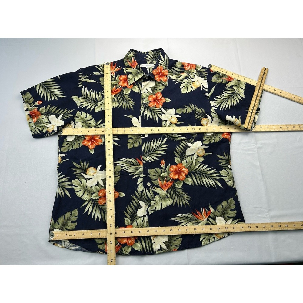 Alex Cannon Hawaiian Camp Shirt Large Tropical Floral Linen Rayon Aloha Navy - Picture 4 of 14